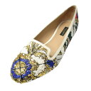 【中古】未使用品 ドルチェ&ガッバーナ ドルガバ DOLCE&GABBANA スパンコール 刺繍 フラット バレエ シューズ 総柄 フラワー 花 レザー 靴 38 (25cm) 白 ホワイト マルチ レディース ■2 【ベクトル 古着】 250314