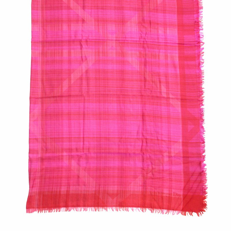 【中古】未使用品 クリスチャンディオール Christian Dior カナージュ ジャガード 大判 ストール ウール カシミヤ シルク ショール ロゴ 刺繍 140×140cm 羽織 マフラー 51KAL140A037 赤 ピンク レディース メンズ ユニセックス ■3 【ベクトル 古着】 250321