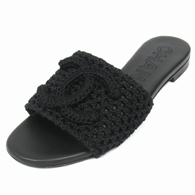 【中古】美品 24A シャネル CHANEL ココビーチ クロシェ ミュール サンダル シューズ 靴 ココマーク ロゴ サイズ36C 約23cm 黒 ブラック レディース ◆5 【ベクトル 古着】 250522のサムネイル