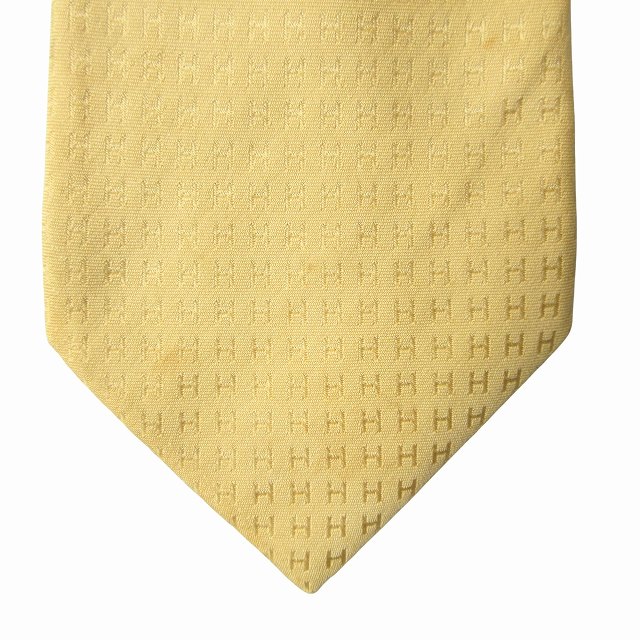 【中古】エルメス HERMES "ファソネ H" Hロゴ 総柄 シルク ネクタイ H織りタイ スーツ ビジネス パーティ フォーマル 黄 イエローゴー..