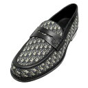 【中古】未使用品 2023年 ディオール DIOR グランヴィル Granville ローファー オブリーク ジャガード レザー シューズ トロッター 靴 42 (27cm) 黒 ブラック 紺 ネイビー メンズ ▽2 【ベクトル 古着】 250724