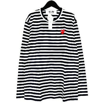 【中古】未使用品 プレイコムデギャルソン PLAY COMME des GARCONS レッドハート ボーダー柄 ロングスリーブ Tシャツ カットソー トップス 長袖 STRIPED TEE AZ-T010-051 ネイビー サイズL メンズ 【ベクトル 古着】 200327 ベクトル　マークスラッシュ