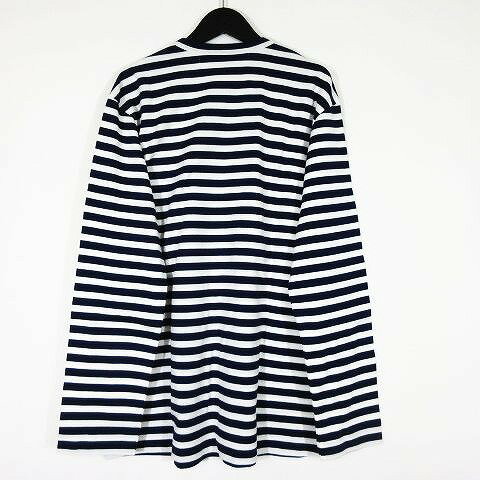 【中古】未使用品 プレイコムデギャルソン PLAY COMME des GARCONS レッドハート ボーダー柄 ロングスリーブ Tシャツ カットソー トップス 長袖 STRIPED TEE AZ-T010-051 ネイビー サイズL メンズ 【ベクトル 古着】 200327 ベクトル　マークスラッシュ