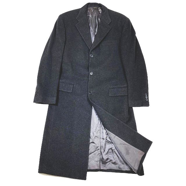 【中古】ダナキャランシグネチャー DONNA KARAN SIGNATURE カシミヤ100% チェスターコート アウター チャコールグレー サイズ42 メンズ ▲B10 【ベクトル 古着】 231022