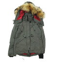 【中古】モンクレール MONCLER グルノーブル ダウンジャケット フライトジャケット パーカ フーディ ラクーンファー ワッペン ブルゾン カーキ 1 レディース 【ベクトル 古着】 231230