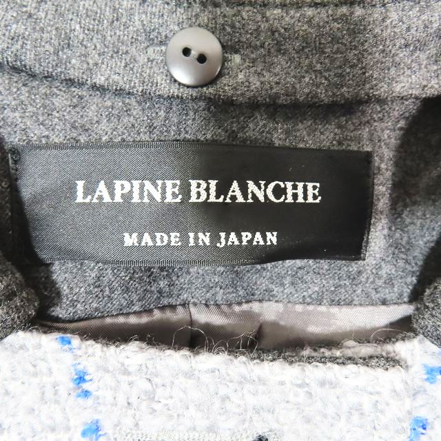 【中古】ラピーヌ ブランシュ LAPINE BLANCHE ウールコート ノーカラー ミドル丈 シルバーボタン グレー 38 レディース 【ベクトル 古着】 240109