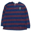 【中古】ポロ バイ ラルフローレン Polo by Ralph Lauren ボーダー エンブレム ラガーシャツ ポロシャツ ワンポイント 長袖 ブラウン ブルー XXL メンズ YBA2 【ベクトル 古着】 240322