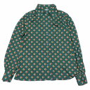 【中古】クリスチャンディオール Christian Dior 総柄 シャツ ブラウス 長袖 ウール100% カットソー M ダークグリーン/7YBA2 レディース 【ベクトル 古着】 240229(4)