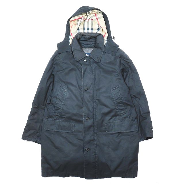 【中古】バーバリー ロンドン BURBERRY LONDON ダウンライナー付き ステンカラーコート パーカー フーディ ノバチェック BBN22-722-09 黒 ブラック M メンズ YBA2 【ベクトル 古着】 240303