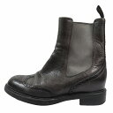 【中古】サントーニ SANTONI サイドゴア ショートブール ウィングチップ メダリオン レザー シューズ 37 黒 ブラック 57572/2YBA2 レディース 【ベクトル 古着】 240313