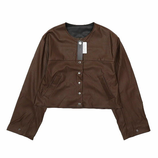 【中古】未使用品 ジーナシス JEANASIS レザー ノーカラー ショート シャツジャケット ライダース アウター 茶 ブラウン F レディース 【ベクトル 古着】 240504