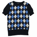 【中古】ブルックスブラザーズ BROOKS BROTHERS 半袖 ニット ハイゲージ ラウンドネック アーガイル柄 カットソー シルク コットン S ネイビー...