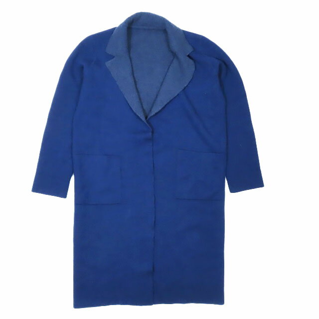 【中古】自由区 オンワード樫山 ニットカーディガン ロング 長袖 ウール ブラウス アウター ネイビー 38 メンズ レディースYBA5 【ベクトル 古着】 240603