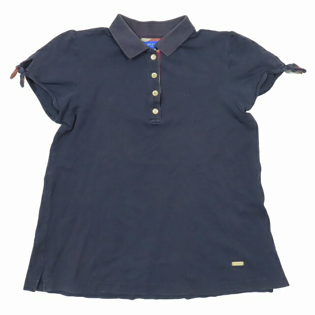 【中古】ブルーレーベルクレストブリッジ BLUE LABEL CRESTBRIDGE 金ボタン チェック柄 ポロシャツ トップス 半袖 ネイビー サイズ36 55P37-585-29 レディース YBA5 【ベクトル 古着】 240624