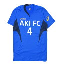 【中古】アシックス asics XS1135 Tシャツ カットソー AKI FC 半袖 デザインネック ロゴ ナンバー スポーツウェア ホワイト×ブルー L メ...