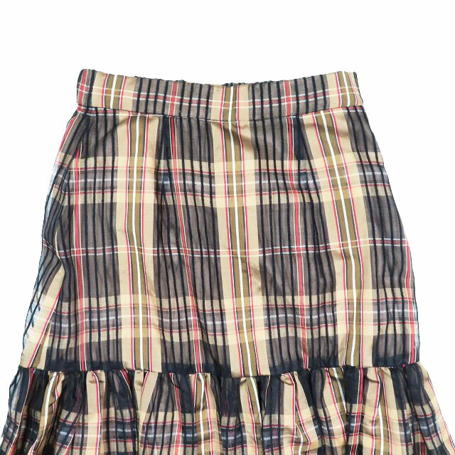 【中古】美品 ソブ sov. ダブスタ シルク オーガンジー チェック スカート ロング 0302-311-243 ボトムス ブラウン 36 レディース 【ベクトル 古着】 240919