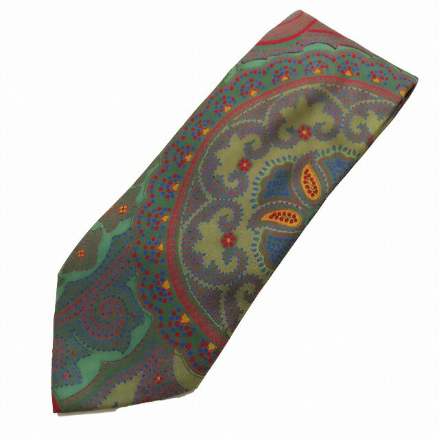 【中古】エトロ ETRO ペイズリー柄 ネクタイ シルク100％ 総柄 グリーン系 マルチカラー メンズ 【ベクトル 古着】 240930