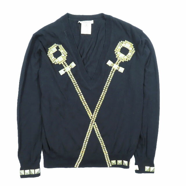 【中古】ジバンシィ GIVENCHY ニット セーター スタッズ 装飾 Vネック ウール 長袖 トップス ブラック S レディース ▲C9 【ベクトル 古着】 241005