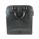 【中古】プラダ PRADA ブリーフケース ビジネスバッグ レザー サフィアーノ トートバッグ 三角プレート カバン 黒 ブラック メンズ レディース 【ベクト...