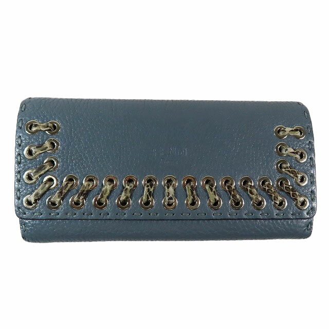 【中古】フェンディ FENDI セレリア selleria 長財布 二つ折り ウォレット パイソン柄ステッチ レザー 8M0384 水色 ブルー レディース 【ベクトル 古着】 250111