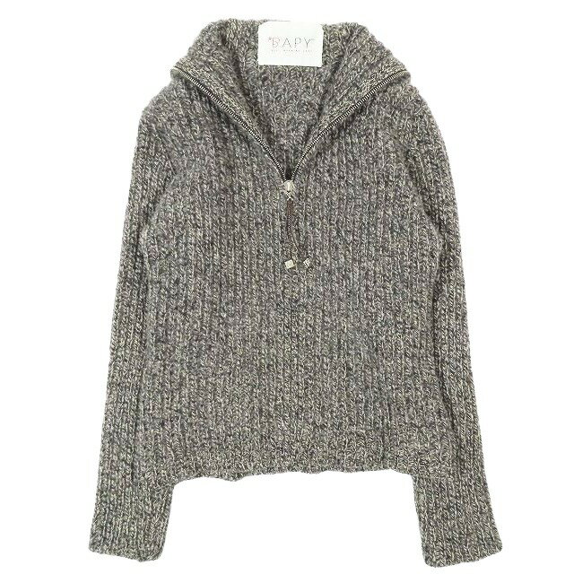 【中古】ベイピー × コーギー BAPY × corgi 別注 ドライバーズ ニット ジップアップ カーディガン ジャケット ハイネック ロゴ キューブチャーム ピュアウール グレー系 レディース 【ベクトル 古着】 250111