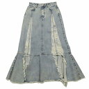 【中古】ロク rokh MIDI DENIM SKIRT ミディ デニム マーメイドスカート ロング ダメージ加工 カットオフ FR38 ライトブルー/8 レディース 【ベクトル 古着】 250302
