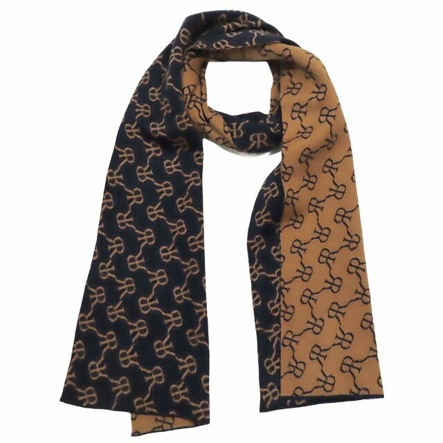 【中古】ロク rokh モノグラム ロゴジャガード ストール マフラー ネイビー ブラウン/13 レディース 【ベクトル 古着】 250307