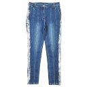 【中古】Rossa インポートロッサ 大きいサイズ 44 デニム パンツ スキニー ジーンズ センターステッチ ペイント加工 ボトムス インディゴブルー レディ...