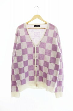 【中古】アンユーズド UNUSED 20AW US1889 Checkerd pattern mohair cardigan チェック パターン モヘヤ カーディガン 3 パープル ホワイト ブランド古着ベクトル 中古210817/105 メンズ