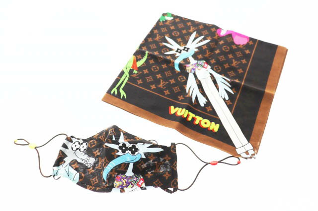 【中古】ルイヴィトン LOUIS VUITTON ヴァージル アブロー LVフレンズ モノグラム マスク カバー バンダナ セット MP2954 茶 ブラウン ブランド古着ベクトル 中古▲■211202/105 メンズ レディース 【ベクトル 古着】 211202