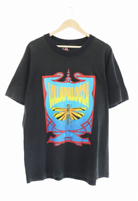 【中古】ヴィンテージ VINTAGE 90s 1992 Lollapalooza ロラパルーザ RED HOT CHILI PEPPERS ICE CUBE PEARL JAM Giant社製 レッチリ アイスキューブ パールジャム Tシャツ バンドT 半袖 XL 黒 ブラック ブランド古着ベクトル 中古 230625/109 メンズ