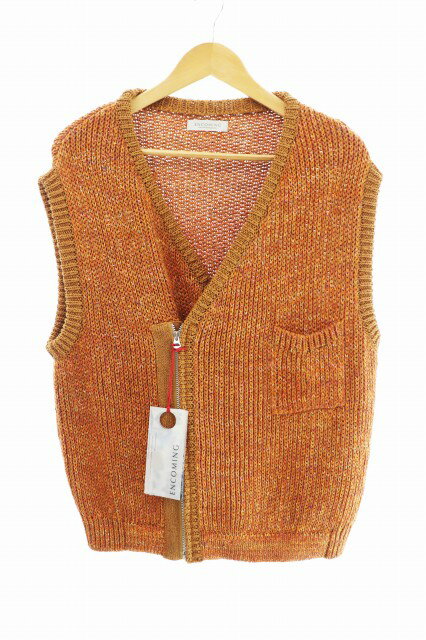 ENCOMING インカミング 23SS Knitted Asymmetric Vest ラーベン編み ジップ ニット ベスト SS23-KNAV S オレンジ ブランド古着ベクトル 中古●231102 メンズ