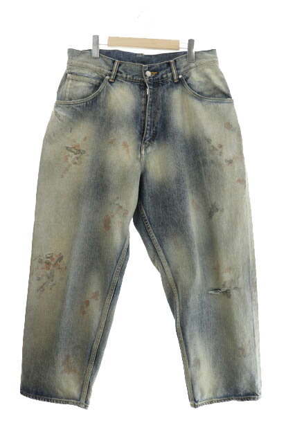 【中古】ANCELLM アンセルム 23SS SELVEDGE TAPERED 5P DENIM PANTS ダメージ 加工 セルビッチ テーパード 5ポケット デニム パンツ ジーンズ ANC-PT28 3 青 インディゴ ブランド古着ベクトル 中古 231215 メンズ