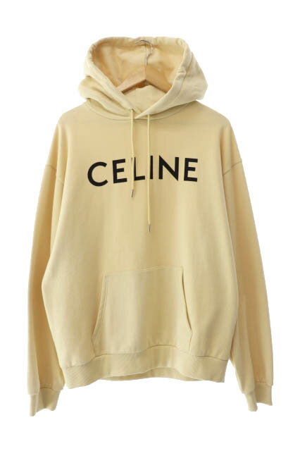 【中古】セリーヌ CELINE by Hedi Slimane エディ スリマン 21SS ロゴ プリント スウェット プルオーバー パーカー 2Y321670Q XL イエロー ベージュ ブランド古着ベクトル 中古 240209 メンズ