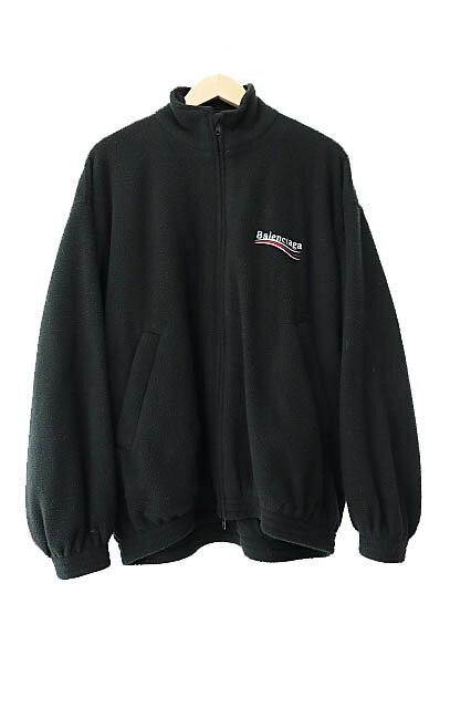 【中古】バレンシアガ BALENCIAGA 23AW Oversized Logo Embroidered Fleece Jacket オーバーサイズ ロゴ 刺繍 フリース ジャケット ブルゾン L 黒 ブラック ブランド古着ベクトル 中古☆AA★250324 メンズ