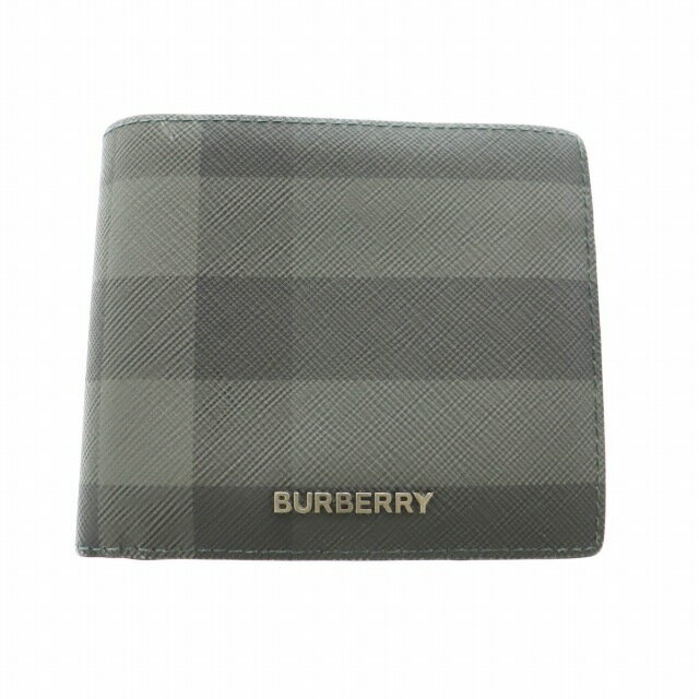 【中古】バーバリー BURBERRY CC BILL COIN CHARCOAL CHECK シーシー ビル コイン チャコール チェック レザー 二つ折り 財布 グレー ブラック ブランド古着ベクトル 中古☆AA★▲■ メンズ