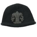 【中古】クロムハーツ CHROME HEARTS CASHMERE BS FLARE BEANIE カシミヤ BSフレア レザー クロス パッチ ビーニー ニット キャップ 黒 ブラック ブランド古着ベクトル 中古☆AA★250411 メンズ