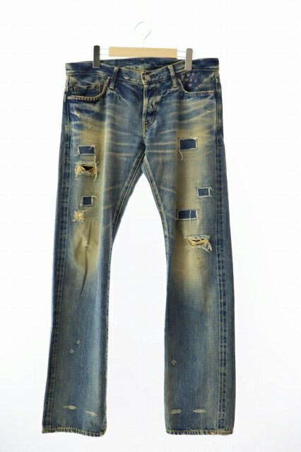 【中古】ヒステリックグラマー HYSTERIC GLAMOUR 初期 SP加工 小窓 リメイク スタッズ ダメージ ボタンフライ ジーンズ デニム パンツ 4AP-2104 34 インディゴ ブランド古着ベクトル 中古 ● 250519