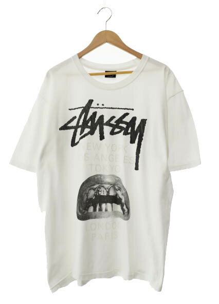 【中古】ステューシー STUSSY ×Rick Owens リックオウエンス 20AW World Tour Tee ワールドツアー ロゴ プリント 半袖Tシャツ L 白ホワイト ブランド古着ベクトル 中古☆AA★251108 メンズ