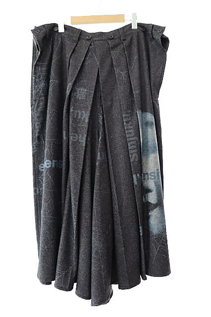 【中古】ヨウジヤマモト ブラック スキャンダル YOHJI YAMAMOTO BLACK Scandal 18AW 蜘蛛おかめフラノ タック 袴 ハカマ ワイド パンツ HV-P25-144 3 グレー ブランド古着ベクトル 中古☆AA★●250919 メンズ