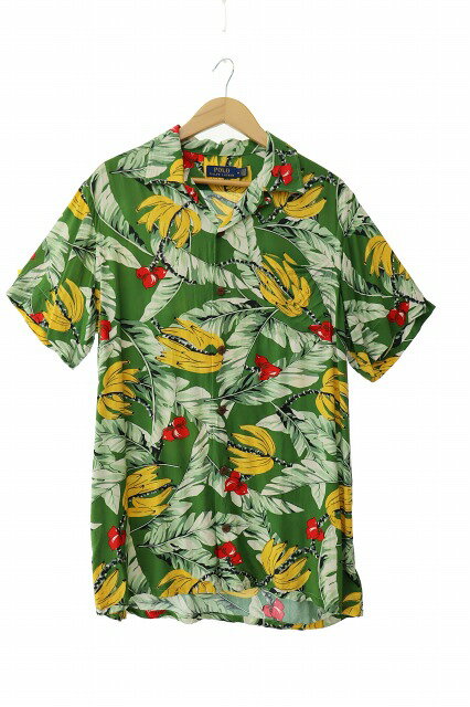 【中古】ポロ ラルフローレン POLO RALPH LAUREN BANANA ALOHA SHIRT バナナ レーヨン アロハ 半袖 シャツ M 緑 グリーン ブランド古着ベクトル 中古250810 メンズ