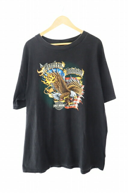 乐天商城 - 【中古】ヴィンテージ VINTAGE 90s HARLEY DAVIDSON ハーレー ダビッドソン EAGLE FLAG MYRTLE BEACH プリント イーグル フラッグ マートル ビーチ 半袖 Tシャツ XL 黒 ブラック ブランド古着ベクトル 中古260226 メンズ
