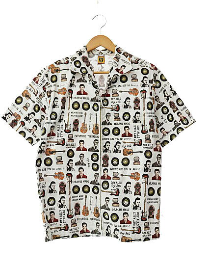 Rakuten - 【中古】ヒューマンメイド HUMAN MADE 2012 zip shirt ロゴ ギター 総柄 ジップアップ 半袖 シャツ S 白ホワイト ブランド古着ベクトル 中古251029 メンズ