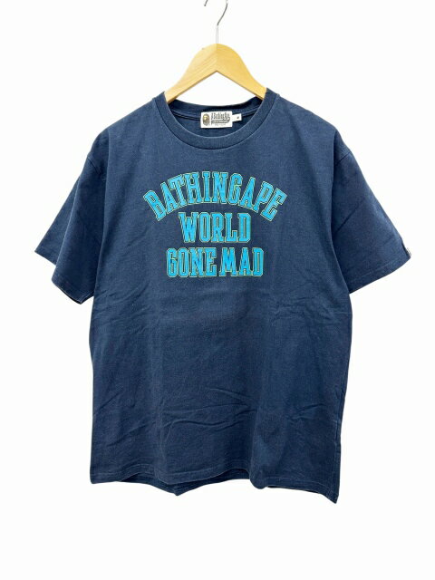 Rakuten - 【中古】アベイシングエイプ A BATHING APE WORLD GONE MAD ワールド ゴーン マッド プリント 半袖 Tシャツ M 紺 ネイビー ブランド古着ベクトル 中古260222 メンズ 【ベクトル 古着】 260222