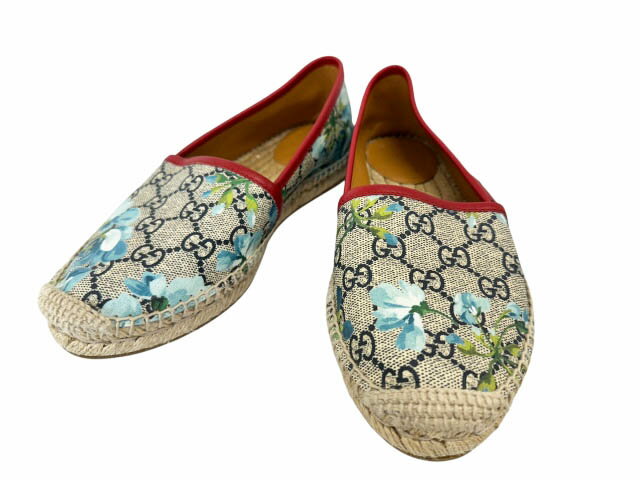 樂天商城 - 【中古】グッチ GUCCI GG ブルームス フローラル エスパドリーユ スリッポン シューズ 546151 36 青ブルー ブランド古着ベクトル 中古●▲260308 レディース