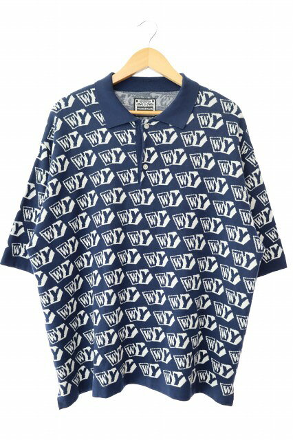 【中古】ウェイステッドユース Wasted youth KNIT POLO 総柄 半袖 ニット ポロ シャツ L 青 ブルー ブランド古着ベクトル 中古 251130 メンズ