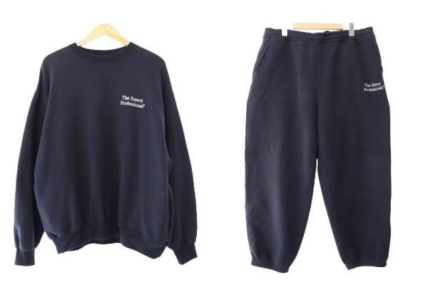 【中古】ザエンノイプロフェッショナル The ennoy Professional 25SS Crew Sweat Set Up ロゴ刺繍 クルーネック スウェット パンツ セットアップ SS25BRENCT01NTL SS25BRENP01NTL XL 紺ネイビー ブランド古着ベクトル 中古251205 メンズ