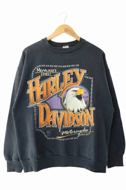 【中古】ハーレーダビッドソン HARLEY DAVIDSON 80s EAGLE SWEAT SHIRT イーグル プリント スウェット トレーナー 黒 ブラック ブランド 古着ベクトル 中古260117 メンズ