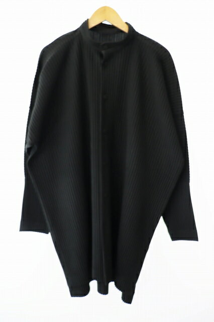 【中古】イッセイミヤケ ISSEY MIYAKE HOMME PLISSE オム プリッセ バンドカラー プリーツ 長袖シャツ HP21JJ121 2 黒 ブラック ブランド古着ベクトル 中古260129 メンズ