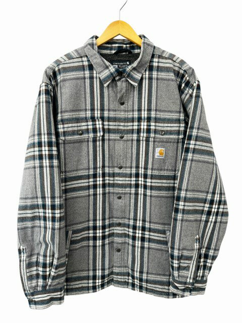 【中古】カーハート carhartt Relaxed Fit Heavyweight Flannel Sherpa-Lined Shirt ヘビーウエイト フランネル チェック柄 シェルパラインド シャツ ジャケット TJ4452-M 2XL グレー ブランド古着ベクトル 中古260403 メンズ